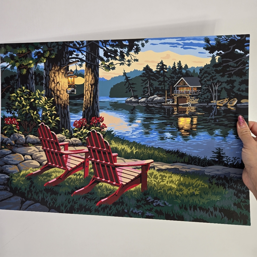 Adirondack Evening Paint By‎ Number Finished Acrylic Painting 20x14 No Border - Picture 16 of 17